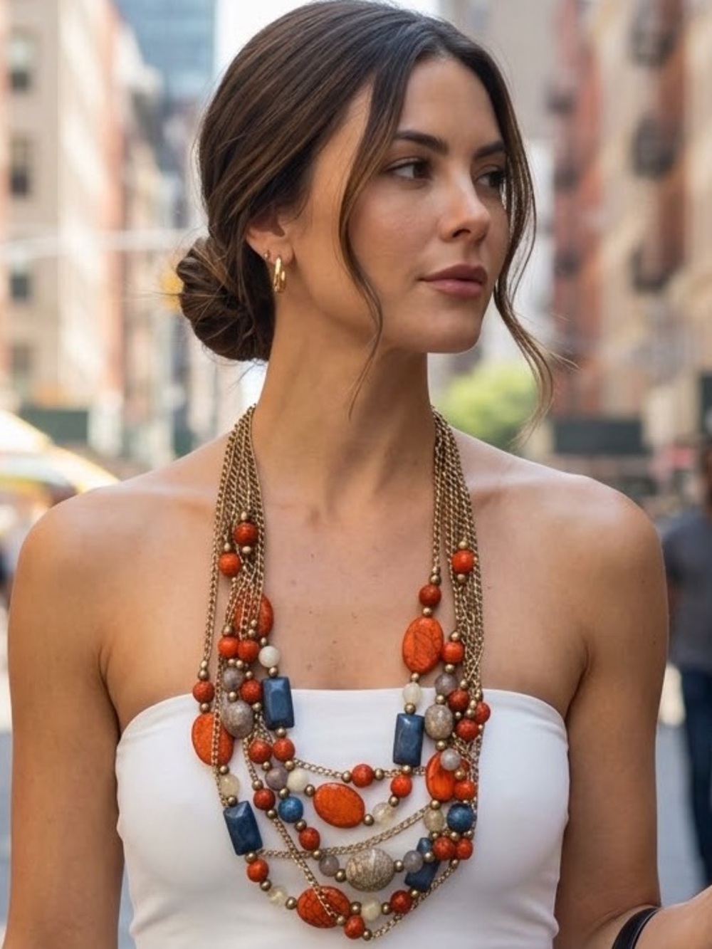 Sophia & Kate Multi-Strand Orange & Blue Statement Necklace NWT